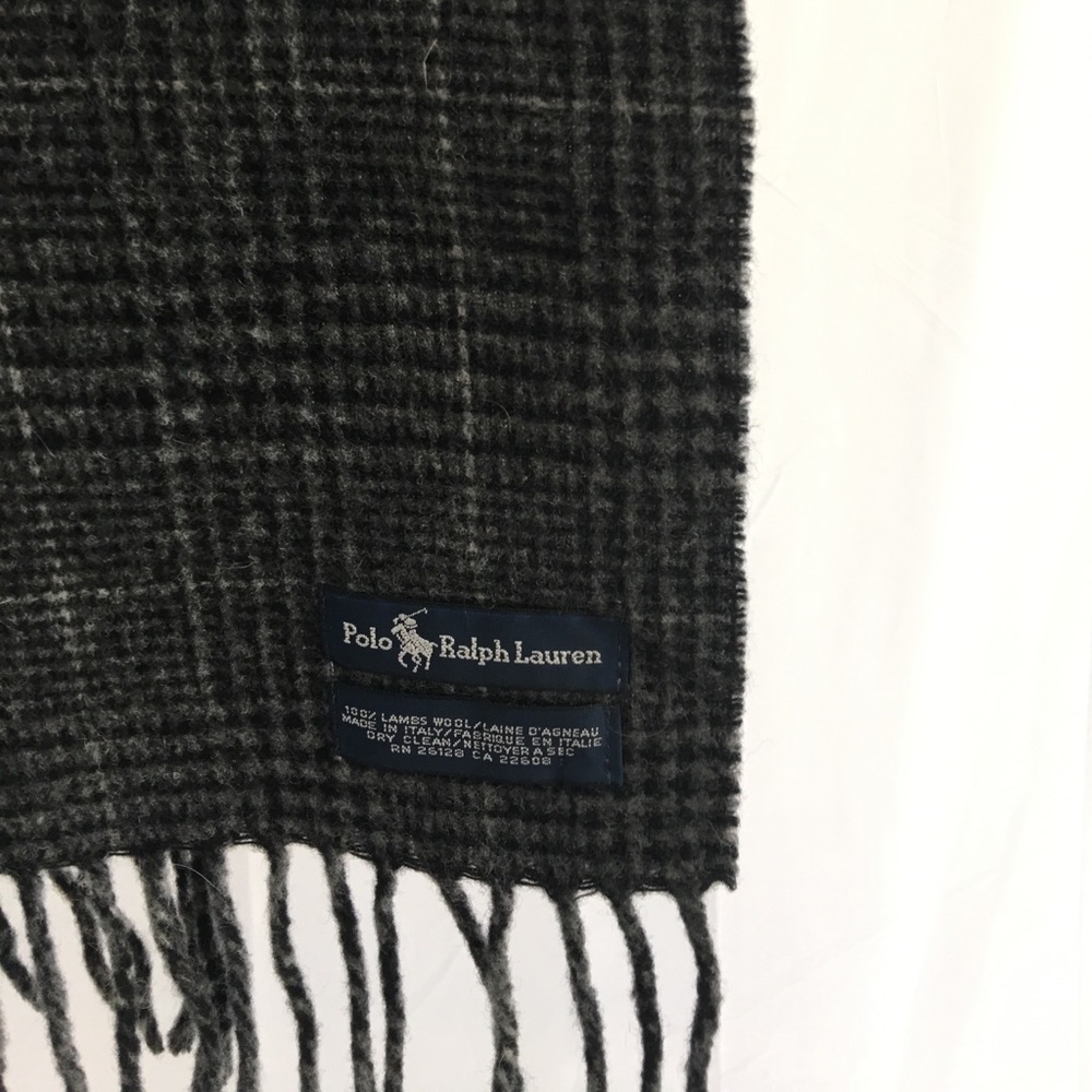 Men’s Polo RL Wool Scarf in Grey Plaid